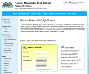 kassonmantorvillehighschool.com: Kasson Mantorville High School
Kasson Mantorville High School is a high school website for Kasson Mantorville alumni. Kasson Mantorville High provides school news, reunion and graduation information, alumni listings and more for former students and faculty of Kasson Mantorville High  in Kasson, Minnesota