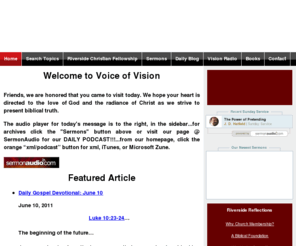 voiceofvision.org: Welcome to Voice of Vision
Voice of Vision through J.D. Hatfield provides church information, radio program archives, devotionals, books, articles, and biblical truth.