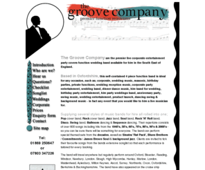 groovecompany.co.uk: Oxford corporate function band hire Groove Company live bands
Oxford corporate function band for hire Groove Company. Live bands for weddings, bands musicians. Band function for hire, Oxford wedding band corporate party entertainment.