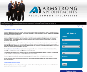 armstrongappointments.com: Armstrong Appointments
A globally dynamic, versatile, award-nominated powerhouse with an impressive history of Permanent Placements in both the domestic and international markets. 
