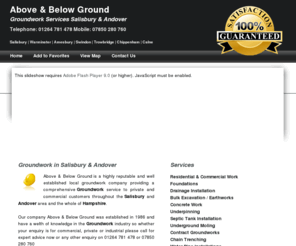 groundworksalisbury.com: Groundwork Services Salisbury & Andover | Above and Below Ground | Hampshire
Above and Below Ground  SP5 Residential and Commercial Work  Ground Work Services Salisbury and Andover Foundations Drainage Installation Bulk Excavation / Earthworks Concrete Work Salisbury, Warminster, Amesbury, Swindon, Trowbridge, Chippenham, Calne Residential & Commercial Work  Foundations Drainage Installation Bulk Excavation / Earthworks Concrete Work Underpinning Septic Tank Installation Underground Moling 