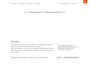 lockruf.com: Lockruf | Kommunikationsmacher & Werbeagentur – Kassel · Beratung, Entwicklung & Gestaltung marketingrelevanter Kommunikationamaßnahmen
Die Werbeagentur Lockruf aus Kassel entwickelt mit viel Leidenschaft Ihre Werbung und individuelle Kommunikationslösungen.