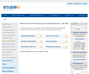 dissertatio.com: www.studeo.de: Studeo macht fit für Klausuren und Diplomarbeiten - seit 1995
Studeo – macht Studieren leichter, seit 1995. Gezielt fit für Prüfungen und Diplomarbeiten - mit Büchern, Kompaktinfos, Training, Coaching, Downloads.