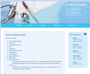 hypnosetherapie-koeln.com: Allgemeinmedizin in Bergisch Gladbach, Hypnosetherapie, Ozontherapie, Psychosomatische Krankheiten
Allgemeinmedizin in Bergisch Gladbach mit Hypnosetherapie und Ozontherapie und Behandlung von Psychosomatischen Krankheiten. Ihre Facharztpraxis für Allgemeinmedizin und Hausarztpraxis für die ganze Familie...