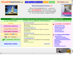 alexandriaapartments.com: Alexandria apartments .com
fast way to find and list cheap, charming, budget and luxury apartments in Alexandria, Virginia