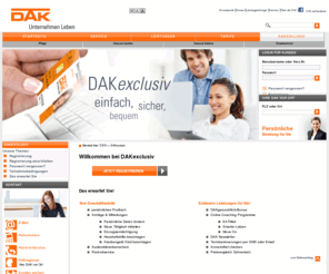 dak-online.info: DAK - Unternehmen Leben - Willkommen bei DAKexclusiv
Profitieren Sie von ausgezeichneten Leistungen und bestem Service. Beim Krankenkassen-Testsieger (Euro 4/2010) sind Sie optimal versichert.