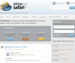 pimpmysafari.com: Safari Extensions, Tips, and News - Pimp My Safari – The Safari Guide
Get tips, news, and updates on all things OS X Safari: Plugins, Extensions, Scripts, How-tos, and Mobile