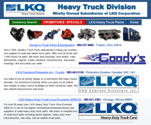 lkqheavydutytrucks.net: LKQ Heavy Duty Truck Division
Network of 11 heavy truck salvage yards specializing in used and rebuilt truck parts and used trucks.  Engines, transmissions, axles, cabs, hoods, doors and much more!