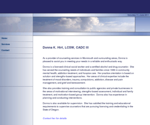 hirt.org: Donna Hirt home page
Donna Hirt LCSW CADCIII offers counseling and supervision in Monmouth and Independence, Oregon