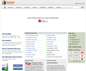 testinganywhere.com: Testing Anywhere - The Leader in Testing Automation Software
Leader in Testing Automation Software. Automate & Schedule any type of Testing tasks. Thounsands of customers in more than 90 countries.