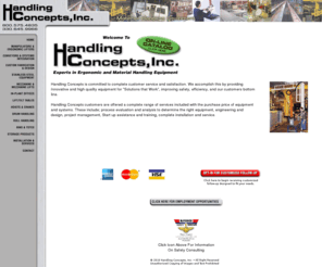 handlingconcepts.com: Experts in Handling Equipment | Handling Concepts
Handling Concepts, Inc. produces a wide selection of material handling equipment including bridge cranes, conveyors, ergonomic lifts, lift tables, manipulators and storage equipment. Handling Concepts provides solutions in a variety of materials including stainless steel bridge conveyors and stainless steel conveyors. 