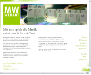 mwwebart.com: Home | MW WEBART Margraf & Wöhrl GbR - Webdesign, Werbeagentur, Redaktion, Public Relations
Wir bieten das ganze Produktspektrum einer Werbeagentur: von der Erstellung eines Corporate Designs, über die Gestaltung von Internetseiten bis zu Printprodukten.