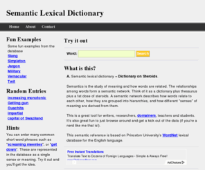 semanticreference.com: Semantic Reference. Meaning & Relationships Between Words
A semantic lexical dictionary of the english language.