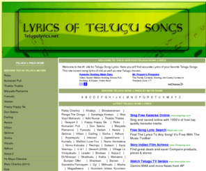 telugulyrics.net: Telugu Lyrics, Lyrics of Telugu Songs, Telugu Song Lyrics
Telugu Lyrics Website - Largest and latest Lyrics collection of all new and old Telugu Movie Songs.