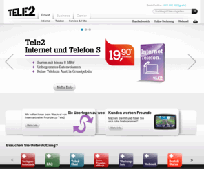 uta.biz: Privat
Tele2 bietet ein breites Produktportfolio für Privatkunden: Ob Festnetz, Internet oder Handy - Tele2 hat für alle Bedürfnisse das richtige Angebot an günstigen Tarifen mit hoher Qualität, Tele2 ist Anbieter für schnelles Breitband Internet und Festnetz Telefon in ganz Österreich. Vergleichen Sie die aDSL und xDSL Breitband Internet Tarife sowie ISDN Festnetz Tarife auf tele2.at um billiger und günstiger zu telefonieren. Der Tarifvergleich für Internettarife sowie Preisvergleich für Telefon lohnt sich für Privat sowie Firmen, Unternehmen und Business.