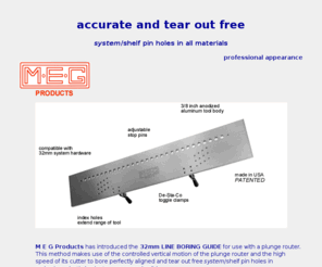 megproducts.com: meg products  32mm line boring guide
european cabinet system, 32mm system/shelf pin hole boring guide for use with plunge router allows accurate and tear out free boring in all materials