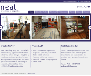 neatorg.com: NEAT Home and office organizer in Metro Detroit
Homes to corporate offices, Andrea Wolf transforms your space from cluttered to  organized. Serving Birmingham, Bloomfield, West Bloomfield, Huntington Woods, and other areas.