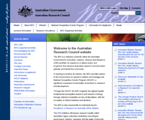 arc.gov.au: ARC Home Page - Australian Research Council (ARC)
The ARC Provides advice to the government on research funding. Site features lists of available grants, publications, media releases, and the ARC strategic plan.