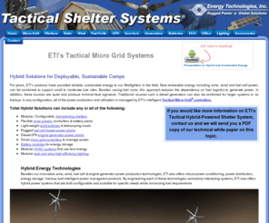 tacticalmicrogrids.com: Tactical Shelter Systems
Global UPS, Inverters, Battery Backup, innovative flexible, foldable, portable solar chargers for Worldwide Military Deployment- The worls most lightweight and flexible solar panels