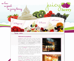 juicyberryyogurt.com: juicyberry Yogurt - 12 flavors, 50 toppings, self-serve in Sunnyvale with fresh fruit toppings
juicyberry serves fresh, non-fat, low-calorie, soft-serve frozen yogurt with real yogurt taste in Sunnyvale! No artificial flavorings or additives. Real yogurt served deliciously frozen, yet creamy soft.  It's Cool - it's Healthy - it's all Natural - and it's DELICIOUS!!  Natural frozen yogurt isn't just good, it's also good for you.