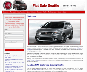 tacomafiat.net: Seattle Fiat Dealership | Fiat Of Kirkland | Fiat Cars For Sale WA
Our leading Seattle Fiat dealership, Fiat of Kirkland, offers a large inventory selection of new and used Fiat cars for sale at great prices. Additionally, our service center is able to service any vehicle from any brand.