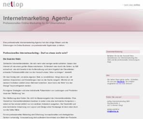 internetmarketing-agentur.info: Internetmarketing Agentur - Professionelles Online-Marketing für Ihr Unternehmen
Internetmarketing für Ihre Website. Bessere Platzierungen in Suchmaschinen (SEO), Suchmaschinenmarketing (SEM) und E-Mail-Marketing sind unser Spezialgebiet.