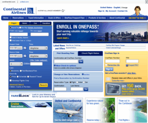 cocntinental.com: Continental Airlines - Airline Tickets, Vacations Packages, Travel Deals, and Company Information on continental.com
Continental Airline Ticket Reservation, Find all current Continental flight information online, check flight status or book an online airline ticket reservation.