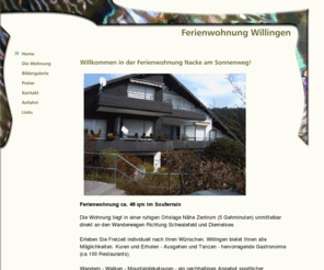 willingen-ferienwohnung.info: Ferienwohnung in Willingen. Urlaub am Sonnenweg.
Ferienwohnung in Willingen am Sonnenweg. Balkon und Sonnenterasse. 5 Gehminuten vom Zentrum.  Besuchen Sie unsere Bildgalerie und überzeugen Sie sich von der liebevoll ausgestatteten Wohnungseinrichtung.