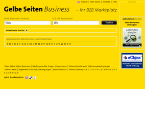 gs-business.com: Gelbe Seiten Business Deutschland B2B Branchenbuch
Gelbe Seiten - Lieferanten leichter finden! Ihr B2B Branchenbuch für Deutschland. GelbeSeiten Firmenverzeichnis für Produkte, Lieferanten und Kunden