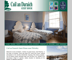 scottishguesthouse.com: Cuil an Daraich Guest House near Pitlochry
Cuil an Daraich guest house overlooks the River Tay near Pitlochry in Perthshire, Scotland. We offer bed and breakfast accommodation in five ensuite bedrooms with spectacular views over the Perthshire mountains