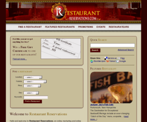 limosinereservations.com: RestaurantReservations.com: Online Restaurant Reservations and Restaurant Open Tables
Real time online reservation network for restaurants throughout the United States and Canada.