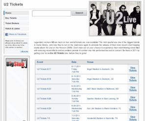 u2ticketing.com: U2 Tickets
Consumer guide to buying U2 tickets! U2Ticketing.com reveals the cheapest U2 ticket sellers. Tour schedules, premium ticket auctions, and more!