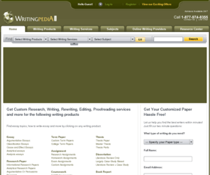 writingpedia.com: Essays | Term Papers | Theses | Dissertations | Writing & Research - Writing Pedia
Guide to essays, term papers, theses, research papers, dissertations, courseworks, assignments, book reports, academic writing, writing help, researching, editing, proofreading and re-writing by writing pedia.