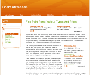 finepointpens.com: Fine Point Pens | Fine Point Pen | FinePointPens.com
FinePointPens.com is an information and resource center with a focus on fine point pens. Compare designs, find tips on refills, and view prices all at one site.