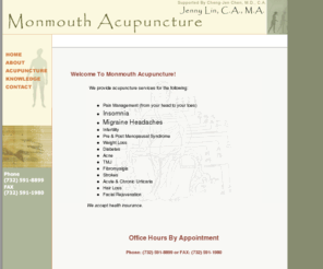 monmouthacupuncture.com: (Lin, Jenny, Certified A - ) Monmouth Acupuncture - Marlboro, NJ - Home
Monmouth Acupuncture provides acupuncture services.