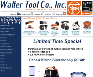 feinsanders.com: Multimaster  Fein Power Tools  Walter Tool Company
Walter Tool Company offers a complete line-up of Fein high-performance power tools including the MultiMaster, orbital sanders, rotary sanders, half-sheet sanders, dust free vacuums as well as all parts and accessories for all tools.