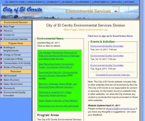 ecenvironment.org: City of El Cerrito Environmental Services Division - City of El Cerrito
The City of El Cerrito is committed to environmental stewardship.  In both its own activities, and by supporting the City's residents and businesses, the City has programs to protect, preserve and enhance the environment.