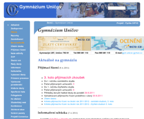 gymun.cz: Gymnázium Uničov
Úvodní stránka obsahující adresu, kontaktní informace a aktuality.