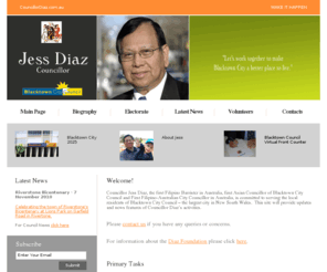 councillordiaz.com.au: Councillor Jess Diaz
Jess Diaz is the first Filipino Barrister and City Councillor in Australia.  Jess is the founder of Diaz & Diaz.