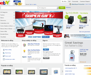 eba7y.com: eBay - New & used electronics, cars, apparel, collectibles, sporting goods & more at low prices
Buy and sell electronics, cars, clothing, apparel, collectibles, sporting goods, digital cameras, and everything else on eBay, the world's online marketplace. Sign up and begin to buy and sell - auction or buy it now - almost anything on eBay.com