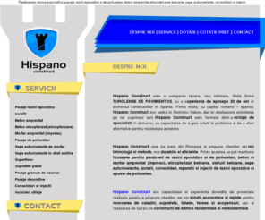 hispanoconstruct.ro: Pavaje rasini epoxidice, poliuretan, beton amprentat, sape autonivelante.
Pavaje rasini epoxidice si de poliuretan, beton amprentat, elicopterizare betoane, sape autonivelante, consolidari si injectii.