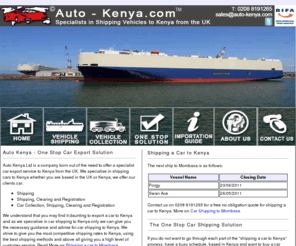 auto-kenya.com: Shipping a Car to Kenya - Export Cars from UK to Kenya - Car Shipping to Kenya
We specialise in Shipping Cars to Kenya, exporting cars to Kenya or importing cars from the UK. We are a leading provider of one stop car shipping solutions and look forward to serving you.