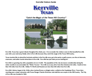 kerrville-tx.net: Kerrville, Texas - Tourism
Tourist information and pictures of Kerrville, Texas.