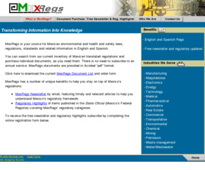 mexregs.com: English translated mexican regulations by MexRegs
MexRegs is your online source for Mexican environmental and health and safety laws, regulations, standards and related information in English and Spanish.