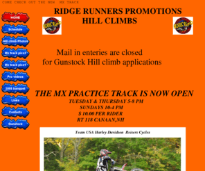 ridgerunnerpromotions.com: www.ridgerunnerpromotions.com
ridge runner promotions, promoting motorcycle / atv, snowmobile hillclimbs in new england, mx track, mx practice track, motocross track, motocross practice track, hill climbs