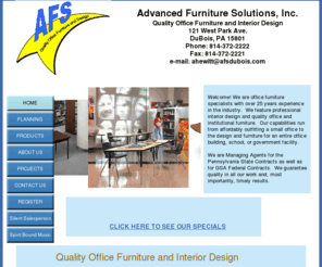 afs-dubois.com: Home
Office Furniture and Interior Design in DuBois Pennsylvania. Hon Furniture Dealer. Quality Office Furniture, Educational Furniture and Health Care Furniture at low prices.