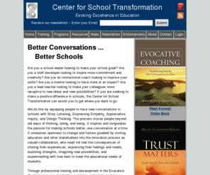 celebrateschool.com: Center for School Transformation: Evoking Excellence in Education
The Center for School Transformation takes a person-centered, no-fault, strengths-based approach to improving school performance. Learn Trust Building, Story Listening, Expressing Empathy, Appreciative Inquiry, Design Thinking, and Aligning Environments.