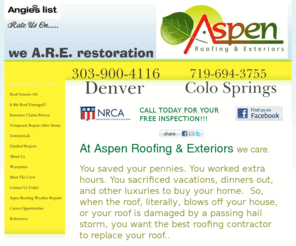 aspenroofingandexteriors.com: Aspen Roofing - Roof Repair | Denver Roofer - Lakewood, CO
Denver Roofer, Denver Roof Repair, Roof Repair, Roof Certification, Lakewood Roofer, Lakewood Roof repair, Golden Roof Repair, Golden Roofer, Golden Roof Repair, Castle Rock Roofer, Castle Rock Roof Repair