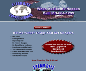 steamritecarpetservice.com: Brandon Florida Carpet Cleaning Service by Steam Rite of Tampa FL
We take pride in providing our customers with the best possible carpet cleaning service at the best price.  Steam Rite Carpet Service of Tampa is a family owned business serving the community for 20 years.