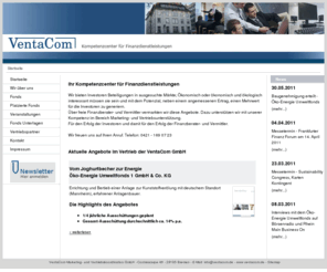 ventacom.de: VentaCom Marketing und Vertriebskoordination GmbH
VentaCom bietet Marketingunterstützung und Vertriebskoordination für Kapitalprodukte. Vertriebsservice für Vermittler.